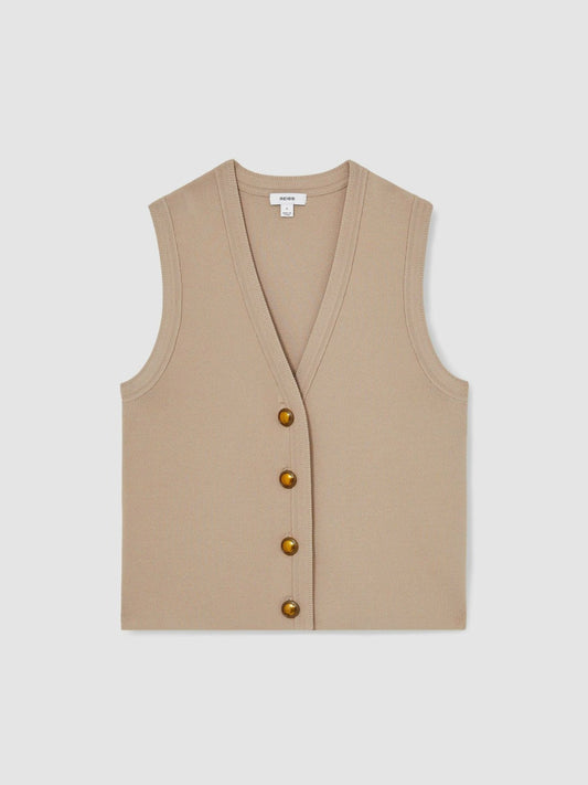Knitted Button Through Vest Neutral | Women