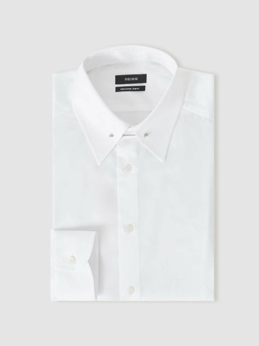 Slim Fit Cotton Pin Collar Shirt White | Men