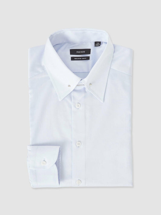 Slim Fit Cotton Pin Collar Shirt Soft Blue | Men
