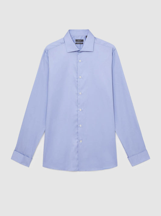 Regular Fit Slim-Fit Cotton-Sateen Shirt Mid Blue | Men