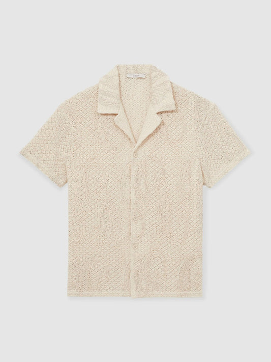 Cotton-Blend Embroidered Crochet Shirt Oatmeal | Men