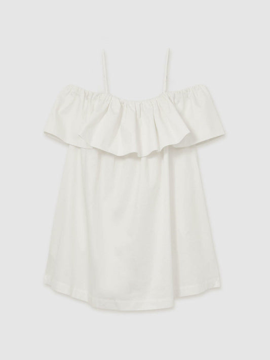 Cotton Off Shoulder Mini Dress Ivory Cream | Women
