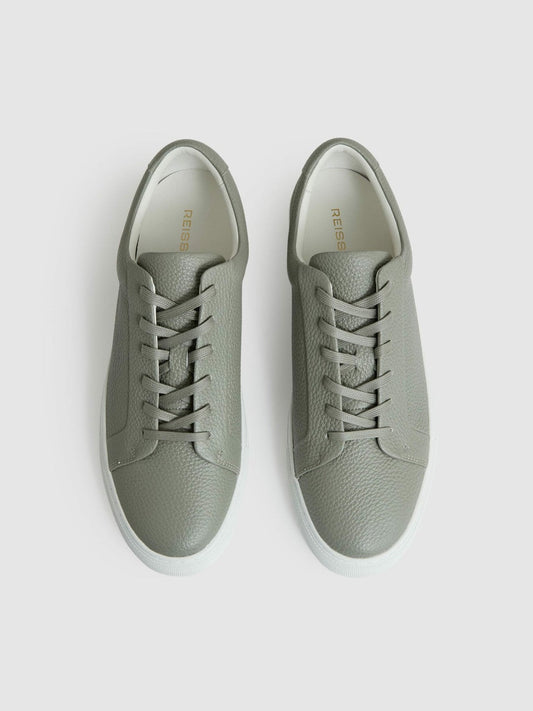 Tumbled-Leather Low-Top Trainers Mint Green | Men