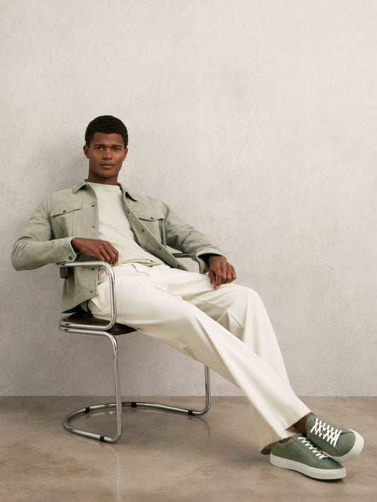 Nubuck Leather Low-Top Trainers Thyme Green | Men