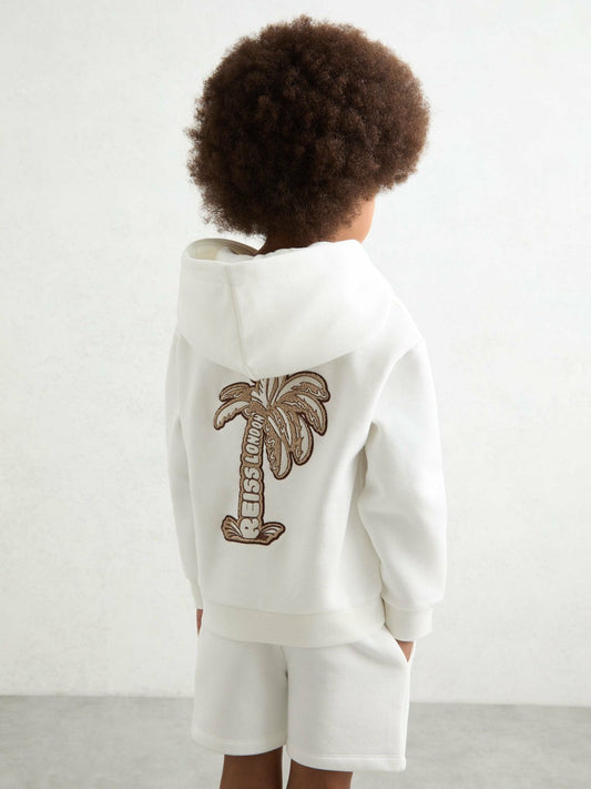13-14 yrs Cotton-Blend Palm-Embroidered Hoodie Off White | Children & Baby