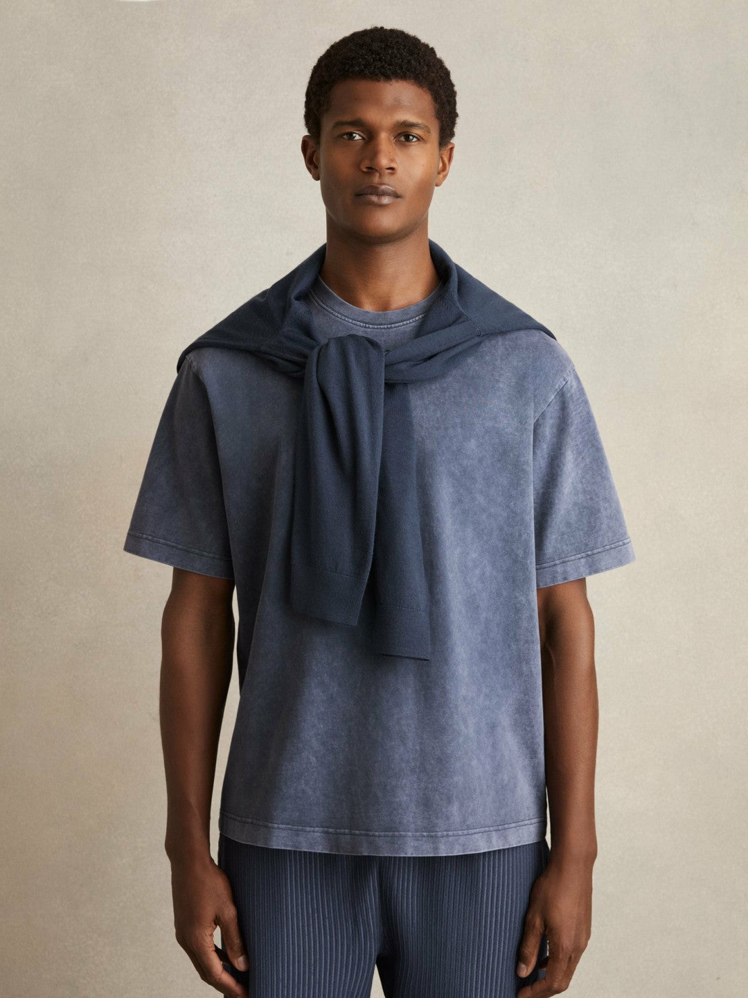 Cotton Garment-Dyed Oversize T-Shirt Indigo Blue | Men