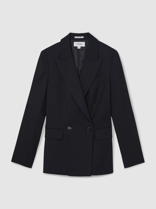 Petite Wool Blend Double Breasted Suit Blazer Navy | Women