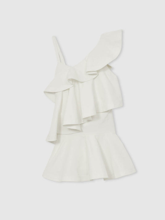 Cotton Tiered Ruffle Mini Dress Ivory | Women