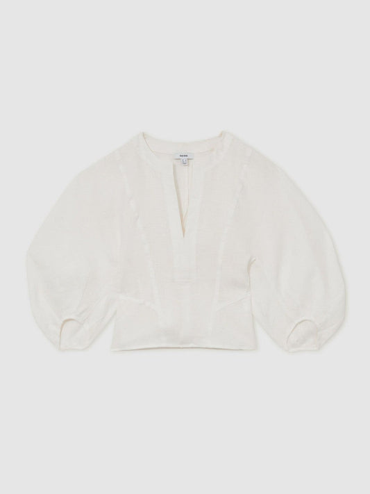 Linen Balloon-Sleeve Top Ivory | Women