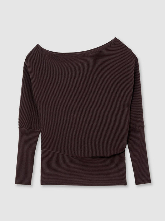 Asymmetric Draped Knitted Jumper Plum | Women
