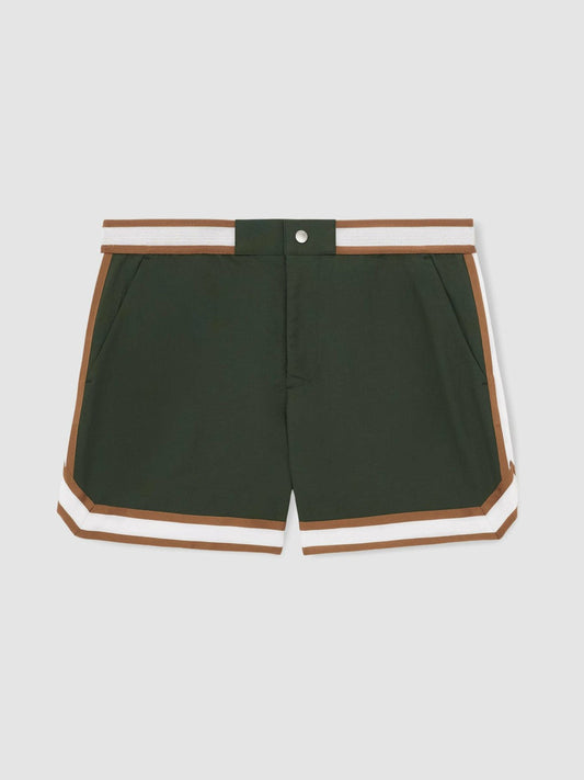 | Ché Stripe-Trim Swim Shorts Pine Green | Men
