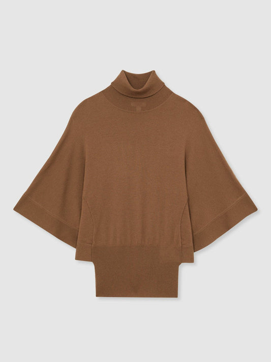 Merino Wool Batwing Roll-Neck Jumper Tan | Women