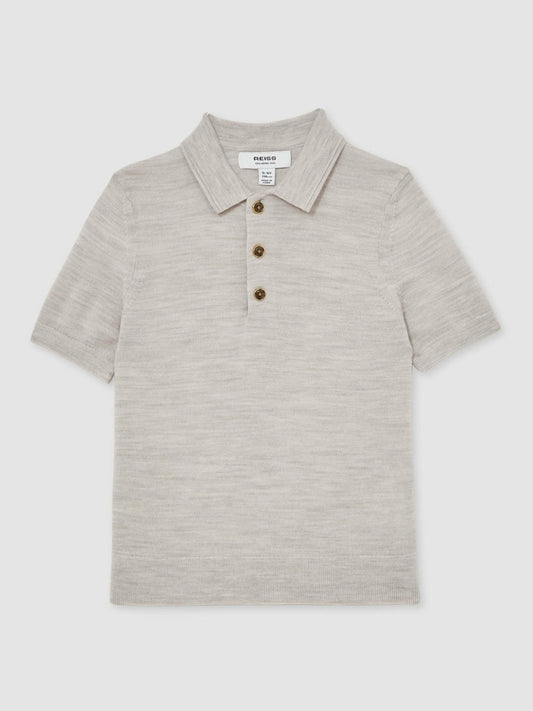 3-9 yrs Merino Wool Short Sleeve Polo Shirt Wicker Melange | Children & Baby