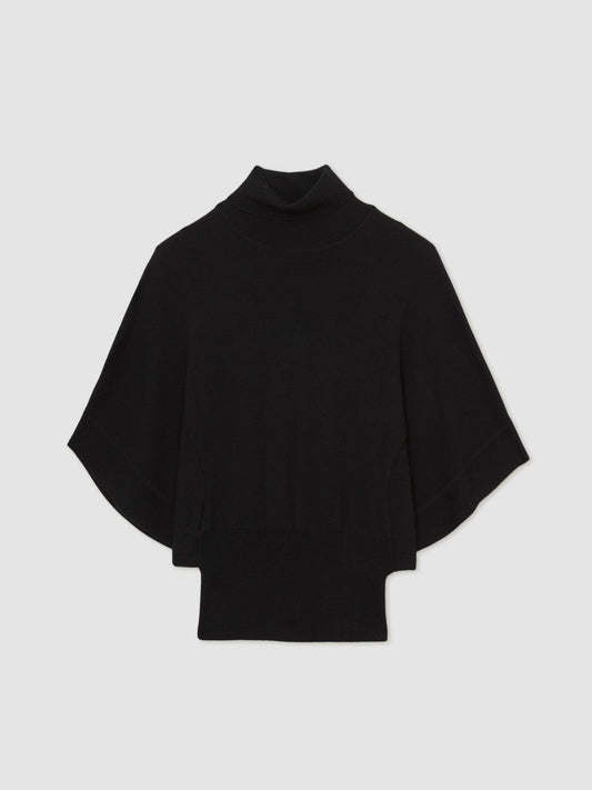 Merino Wool Batwing Roll-Neck Jumper Black | Women