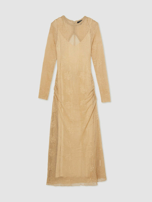 Lace-Knit Ruched Maxi Dress Gold | Women