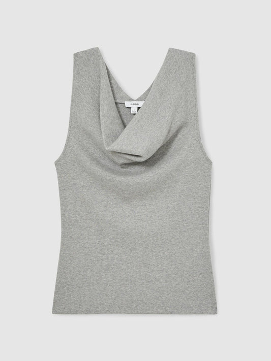 Ribbed Cowl-Neck Vest Grey Marl | Women