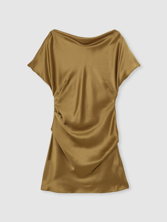 Acler Draped Satin Mini Dress Gold Moss | Women