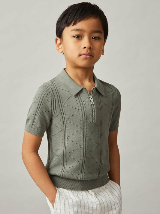 13-14 yrs Half-Zip Pointelle Polo Shirt Sage | Children & Baby