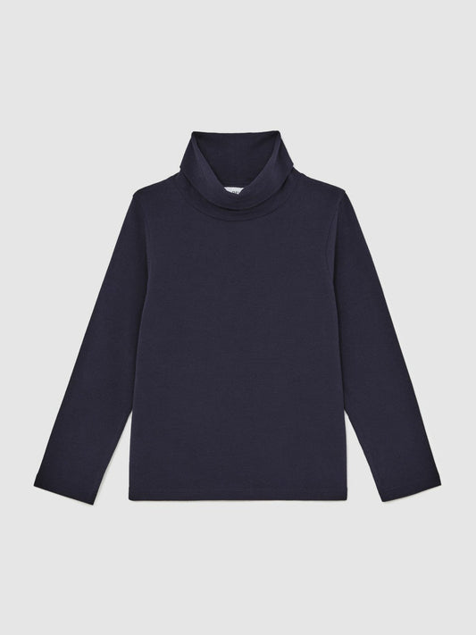 3-9 yrs Cotton-Jersey Roll-Neck Top with Stretch Navy | Children & Baby