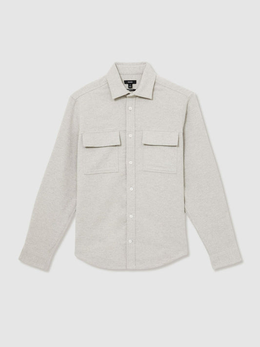 Moleskin-Cotton Twin-Pocket Overshirt Soft Grey Melange | Men
