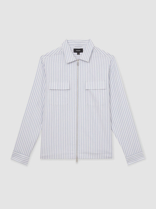 Cotton Stripe Zip-Through Shirt White/Soft Blue | Men