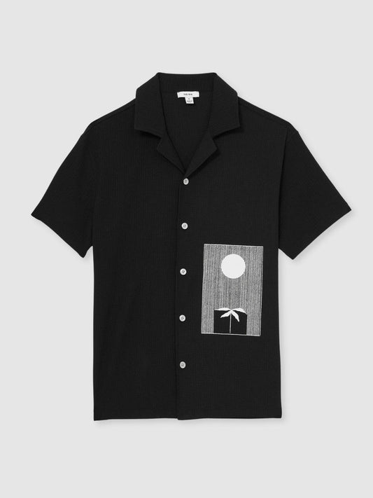 Graphic Print Cuban-Collar Shirt Black | Men