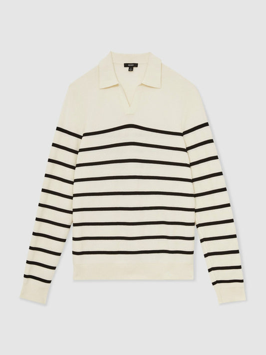 Cotton Blend Stripe Knit Polo Shirt Warm Stone/Black | Men
