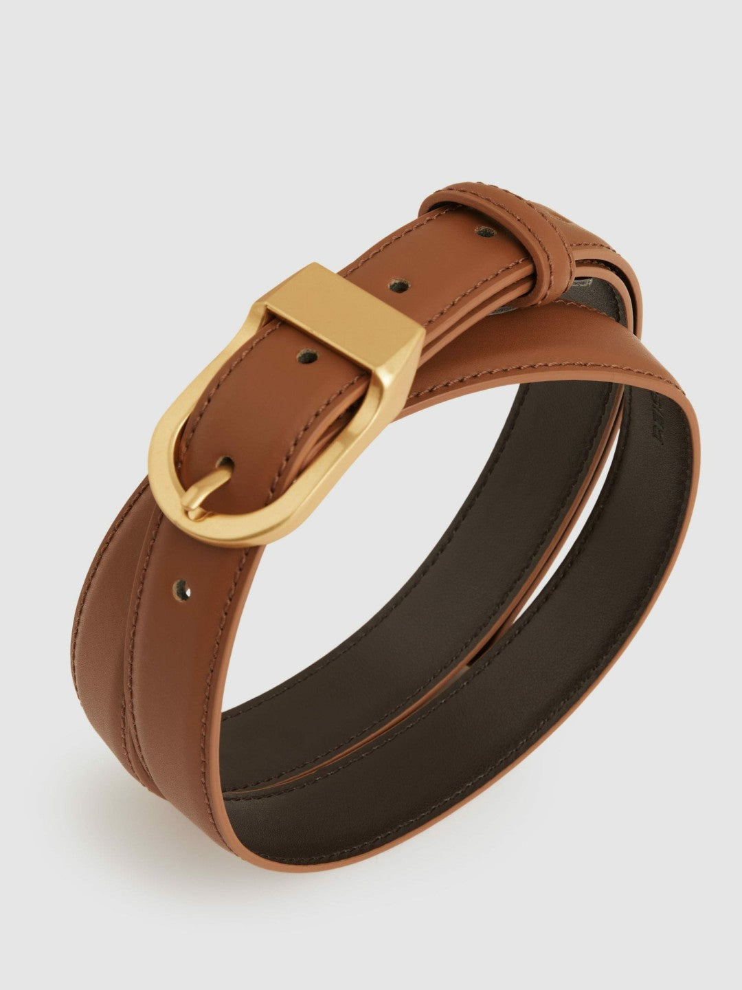Leather Curved-Buckle Belt Tan | Women