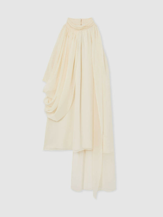 Draped Chiffon Sleeveless Mini Dress Ivory | Women
