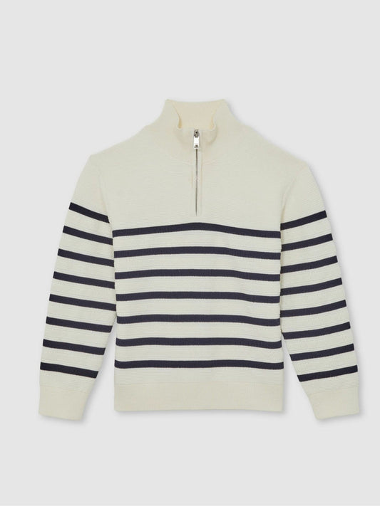 9-13 yrs Cotton-Blend Stripe Half-Zip Jumper White | Children & Baby