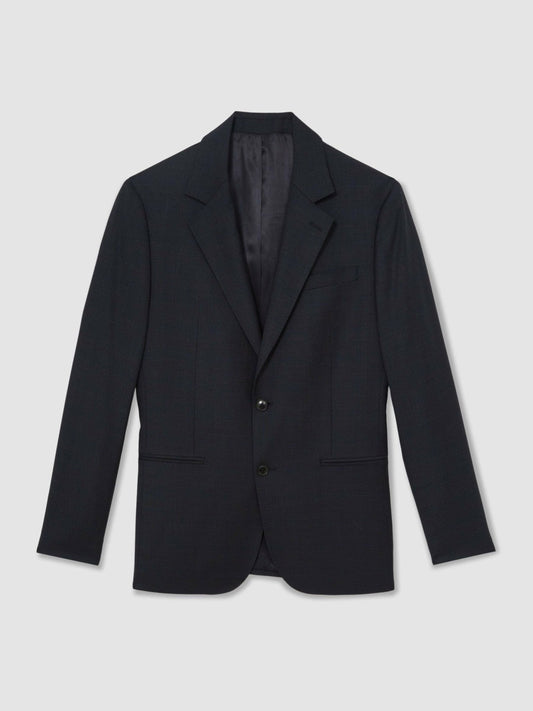 Slim-Fit Wool Single Breasted Check Suit Blazer Navy | Men