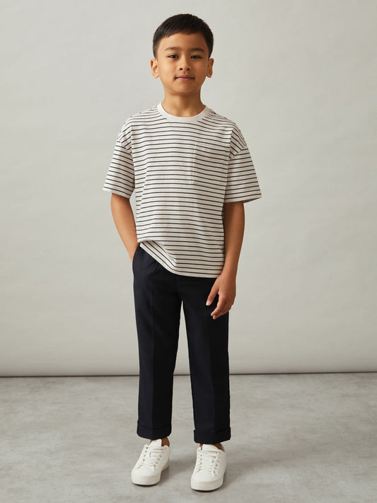13-14 yrs Cotton-Blend Stripe T-Shirt White/Navy | Children & Baby