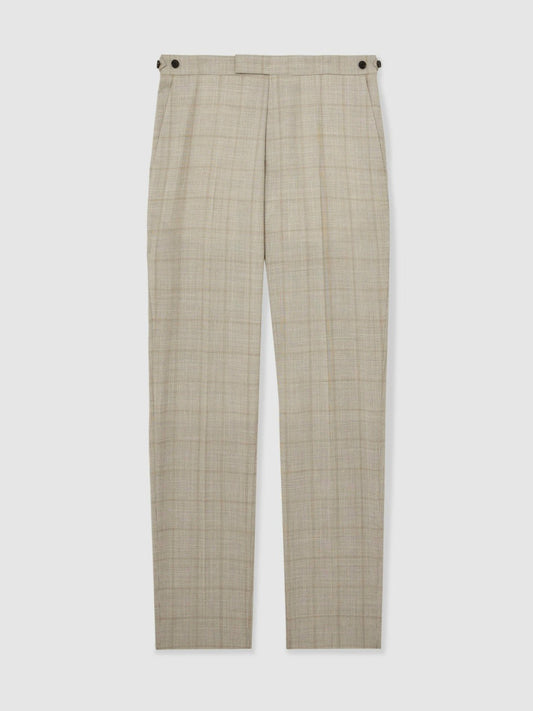 Slim-Fit Wool Check Suit Trousers Oatmeal Brown | Men