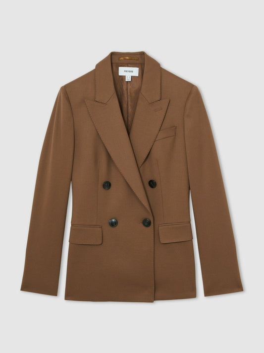 Petite Wool-Blend Double-Breasted Suit Blazer Tan | Women