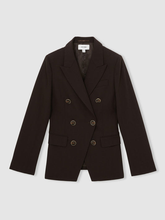 Wool-Blend Double-Breasted Blazer Chocolate Brown | Women