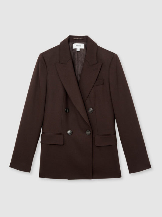 Wool-Blend Double-Breasted Suit Blazer Aubergine | Women
