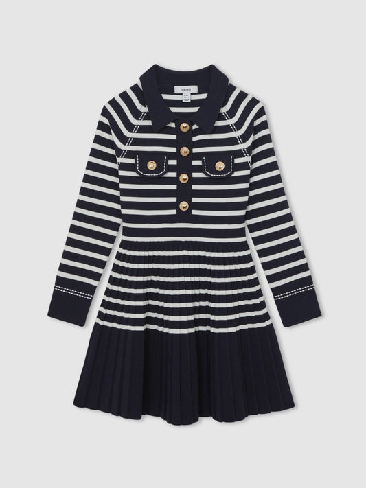 3-9 yrs Button-Detail Stripe Knitted Dress Navy/White | Children & Baby