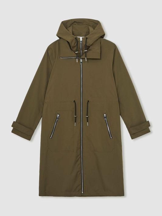 Petite Removable-Hood Parka Rain Coat Khaki | Women