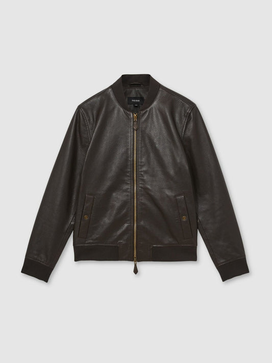 Leather Bomber Jacket Brown | Men