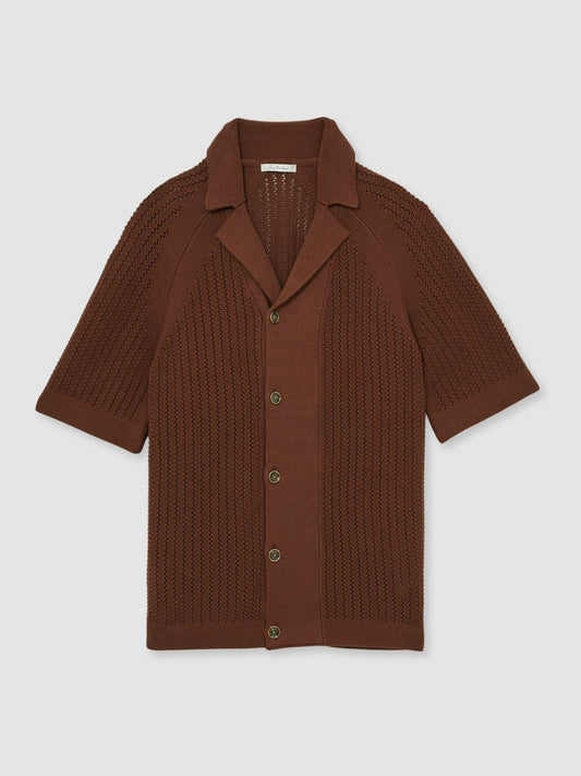 Cotton Textured-Knit Cuban-Collar Shirt Tobacco Brown | Men
