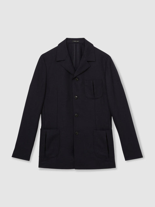 Wool-Blend Single-Breasted Blazer Slim-Fit Navy | Men