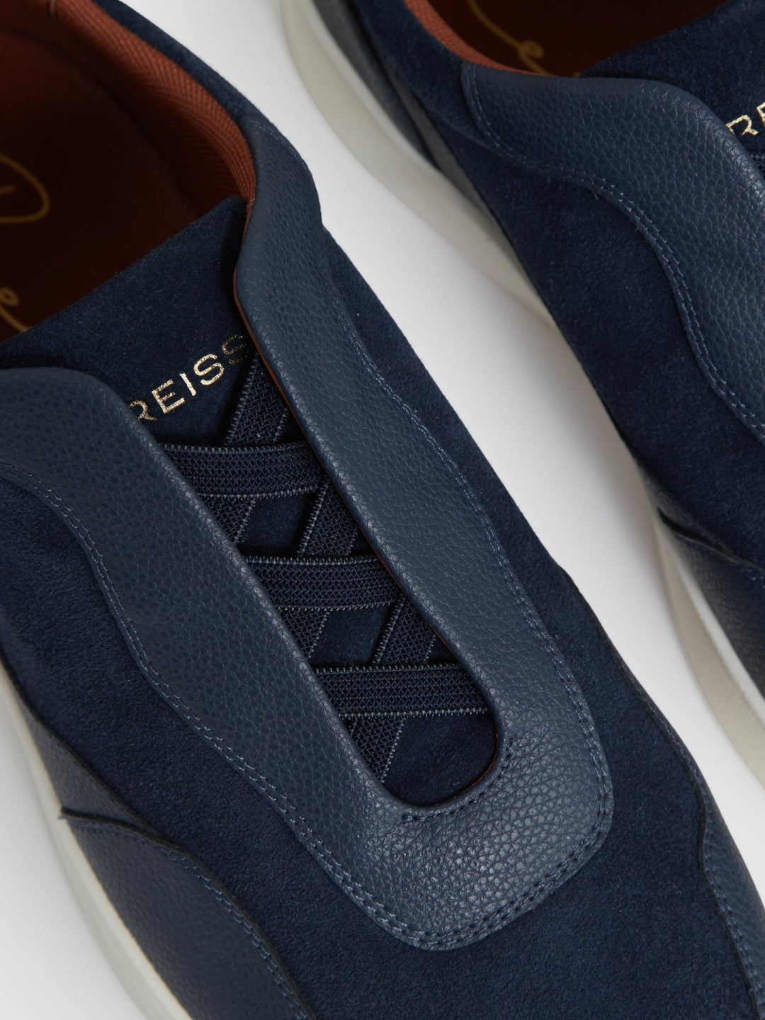 Leather Elasticated-Lace Trainers Navy Blue | Men
