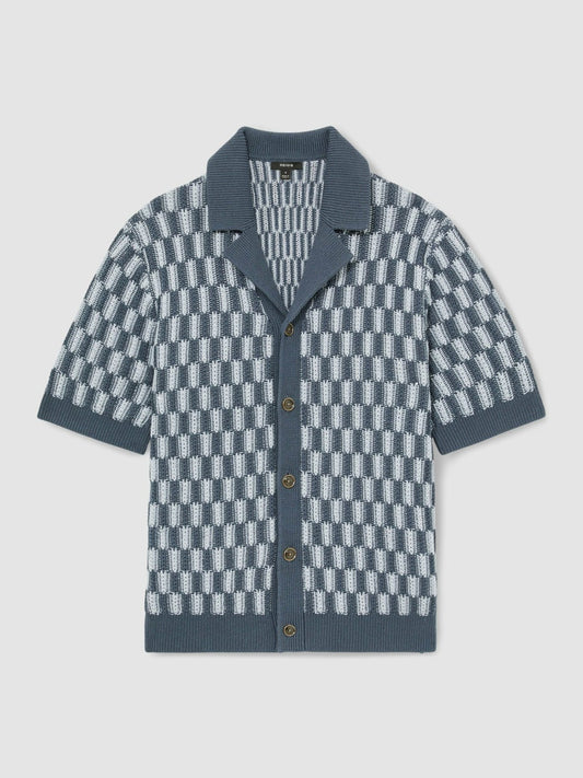 Cotton Checkerboard-Knit Shirt Airforce Blue/Soft Blue | Men