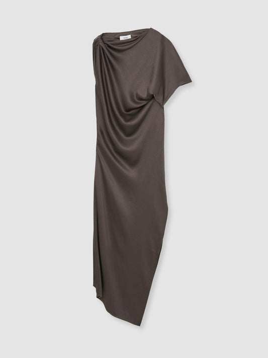 Satin Asymmetric Draped Midi Dress Mauve | Women