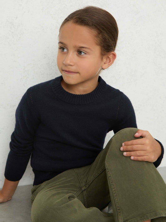 13-14 yrs Wool-Blend Open-Stitch Jumper with Cashmere Navy | Children & Baby