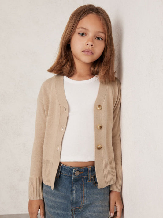 13-14 yrs Wool-Blend Fitted Cardigan With Cashmere Neutral | Children & Baby