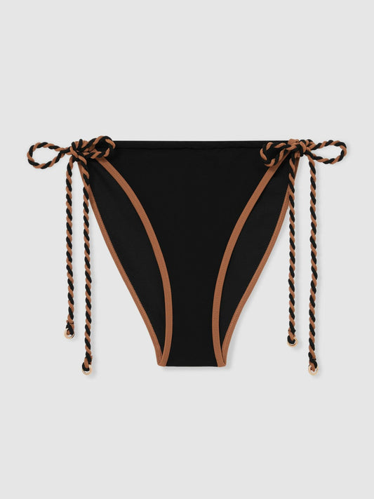 Twist-Strap Tie-Side Bikini Bottoms Black/Brown | Women