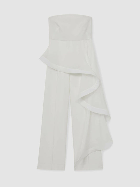 Silk Ruffle Bandeau Wide-Leg Jumpsuit Ivory | Women