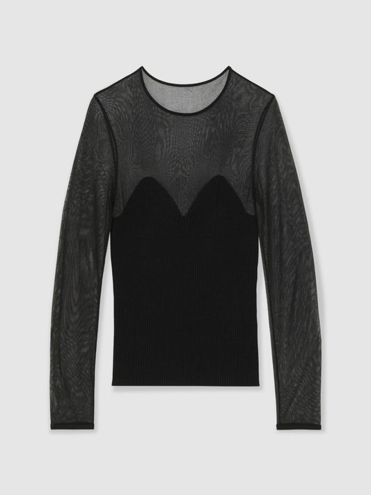 Mesh Knit Sweetheart Long-Sleeve Top Black | Women