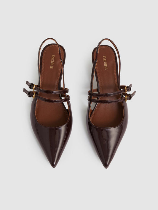 Leather Slingback Buckle Court Shoes Oxblood | Women